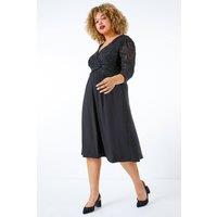 Roman Women's Curve Sequin Lace Wrap Dress in Black | Size: 30-32