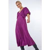 Dusk Women's Puff Sleeve Satin Midi Dress in Plum | Size: 8