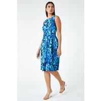 Roman Women's LIMITED Animal Twist Detail Ruched Dress in Blue | Size: 10