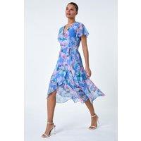 Roman Women's Floral Frill Detail Wrap Dress in Light Blue | Size: 12