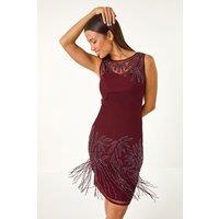 Roman Women's Embellished Flapper Dress in Wine | Size: 20