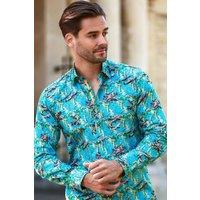 CLAUDIO LUGLI Men's SKY LANCASTER PRINT SHIRT in Bright Blue | Size: Large
