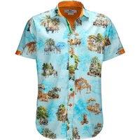 CLAUDIO LUGLI Men's Safari Animal Print Short Sleeve Shirt in Aqua | Size: Large