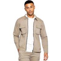 Enzo Men's Cargo Overshirt Jacket in Beige | Size: Small