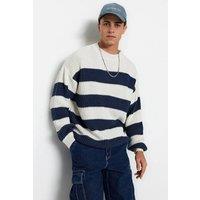 WOVCOR Men's Men's Crew Neck Striped Knit Sweater in Navy | Size: Medium