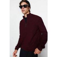 WOVCOR Men's Men's Regular Fit Half Zip Funnel Neck Sweater in Burgundy | Size: Large