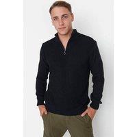 WOVCOR Men's Men's Regular Fit Half Zip Funnel Neck Sweater in Black | Size: Small