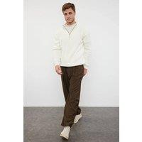 WOVCOR Men's Men's Regular Fit Half Zip Funnel Neck Sweater in Ecru | Size: Small