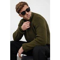 WOVCOR Men's Men's Regular Fit Half Zip Funnel Neck Sweater in Khaki | Size: Large