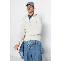 WOVCOR Men's Men's Half Zip Funnel Neck Knit Sweater in Ecru | Size: XL
