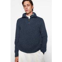 WOVCOR Men's Men's Half Zip Funnel Neck Knit Sweater in Indigo | Size: Large