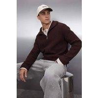 WOVCOR Men's Men's Half Zip Funnel Neck Knit Sweater in Brown | Size: Large