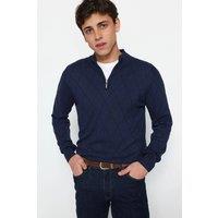 WOVCOR Men's Men's Slim Fit Half Zip Funnel Neck Knit Sweater in Navy | Size: XL
