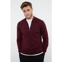 WOVCOR Men's Men's Slim Fit Half Zip Funnel Neck Knit Sweater in Burgundy | Size: Medium
