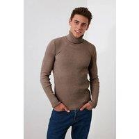 WOVCOR Men's Men's Slim Fit Ribbed Turtleneck Knit Sweater in Taupe | Size: Medium