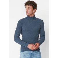 WOVCOR Men's Men's Slim Fit Ribbed Turtleneck Knit Sweater in Indigo | Size: Medium