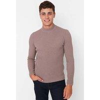 WOVCOR Men's Men's Slim Fit Ribbed High Neck Knit Sweater in Taupe | Size: XL