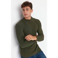 WOVCOR Men's Men's Slim Fit Ribbed High Neck Knit Sweater in Khaki | Size: Medium