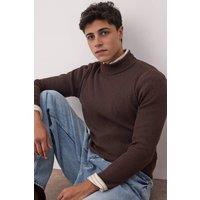 WOVCOR Men's Men's Slim Fit Ribbed High Neck Knit Sweater in Brown | Size: Small