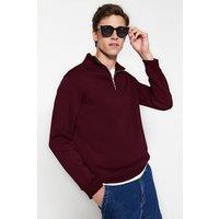 WOVCOR Men's Men's Half-Zip Stand Collar Sweatshirt in Burgundy | Size: Medium