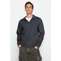 WOVCOR Men's Men's Half-Zip Stand Collar Sweatshirt in Dark Grey | Size: Large