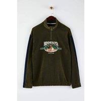 WOVCOR Men's Stand Collar City Embroidered Fleece Sweatshirt in Khaki | Size: Large