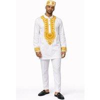 JTAPHRIQUE Men's Men's Embroidered Traditional Top & Trouser Set in White | Size: Medium