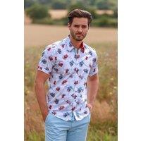 CLAUDIO LUGLI Men's Aquatic Allure. Betta Fish Print Short Sleeve Shirt in White | Size: Large