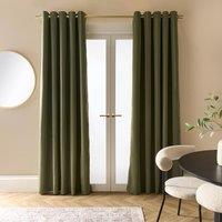 OHS Pair of Thermal Ready Made Eyelet Blackout Curtains in Olive | Size: 168 cm width x 183 cm drop