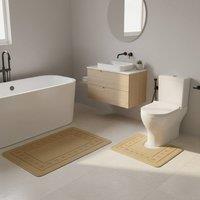 Snug City 2 Piece Box Design Bath Mat Set Soft Absorbent Non-Slip Bathroom Mats in Beige | Size: 50 x 80 cm
