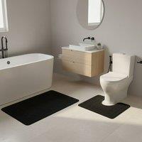 Snug City 2 Piece Box Design Bath Mat Set Soft Absorbent Non-Slip Bathroom Mats in Black | Size: 50 x 80 cm