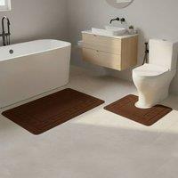 Snug City 2 Piece Box Design Bath Mat Set Soft Absorbent Non-Slip Bathroom Mats in Chocolate | Size: 50 x 80 cm