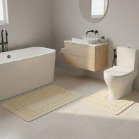 Snug City 2 Piece Box Design Bath Mat Set Soft Absorbent Non-Slip Bathroom Mats in Cream | Size: 50 x 80 cm