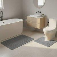Snug City 2 Piece Box Design Bath Mat Set Soft Absorbent Non-Slip Bathroom Mats in Grey | Size: 50 x 80 cm