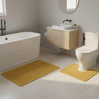 Snug City 2 Piece Box Design Bath Mat Set Soft Absorbent Non-Slip Bathroom Mats in Lemon | Size: 50 x 80 cm