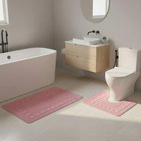 Snug City 2 Piece Box Design Bath Mat Set Soft Absorbent Non-Slip Bathroom Mats in Pink | Size: 50 x 80 cm