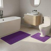 Snug City 2 Piece Box Design Bath Mat Set Soft Absorbent Non-Slip Bathroom Mats in Plum | Size: 50 x 80 cm