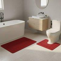 Snug City 2 Piece Box Design Bath Mat Set Soft Absorbent Non-Slip Bathroom Mats in Red | Size: 50 x 80 cm