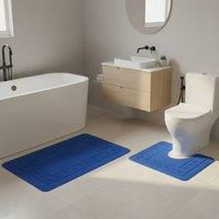 Snug City 2 Piece Box Design Bath Mat Set Soft Absorbent Non-Slip Bathroom Mats in Blue | Size: 50 x 80 cm