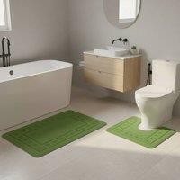Snug City 2 Piece Box Design Bath Mat Set Soft Absorbent Non-Slip Bathroom Mats in Green | Size: 50 x 80 cm