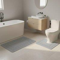 Snug City 2 Piece Box Design Bath Mat Set Soft Absorbent Non-Slip Bathroom Mats in Silver | Size: 50 x 80 cm