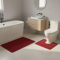 Snug City 2 Piece Box Design Bath Mat Set Soft Absorbent Non-Slip Bathroom Mats in Wine | Size: 50 cm x 80 cm