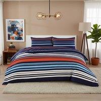 Snug City Striped Duvet Set Stylish Easy Care Bedding with Classic Pattern in Blue | Size: King