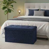 Snug City Crushed Velvet Rectangle Storage Box with Lid Elegant Organizer in Navy | Size: Large