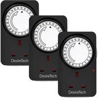 Desiretech Plug-in Timer Switch (3 Pack), 24hr Segment Timer, Light Plug Socket in Black