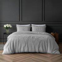 Smart Living Luxury Long Pile Faux Fur Duvet Cover with Pillowcases in Silver | Size: Single