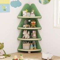 Costway 4-Tier Kids Corner Bookshelf Christmas Tree Bookcase Toy Storage Rack in Green