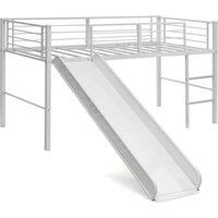 Costway Loft Bed Single Size Kids Bed Frame w/ Safety Guardrails Ladder & Slide in White