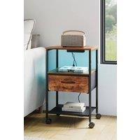 Living and Home Nightstand Bedside Table with Charging Station and LED Lights in Brown