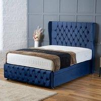 BSSPOKE Bella Ottoman Divan Bed Plush Velvet 54 Headboard & No Mattress in Blue | Size: Small Double